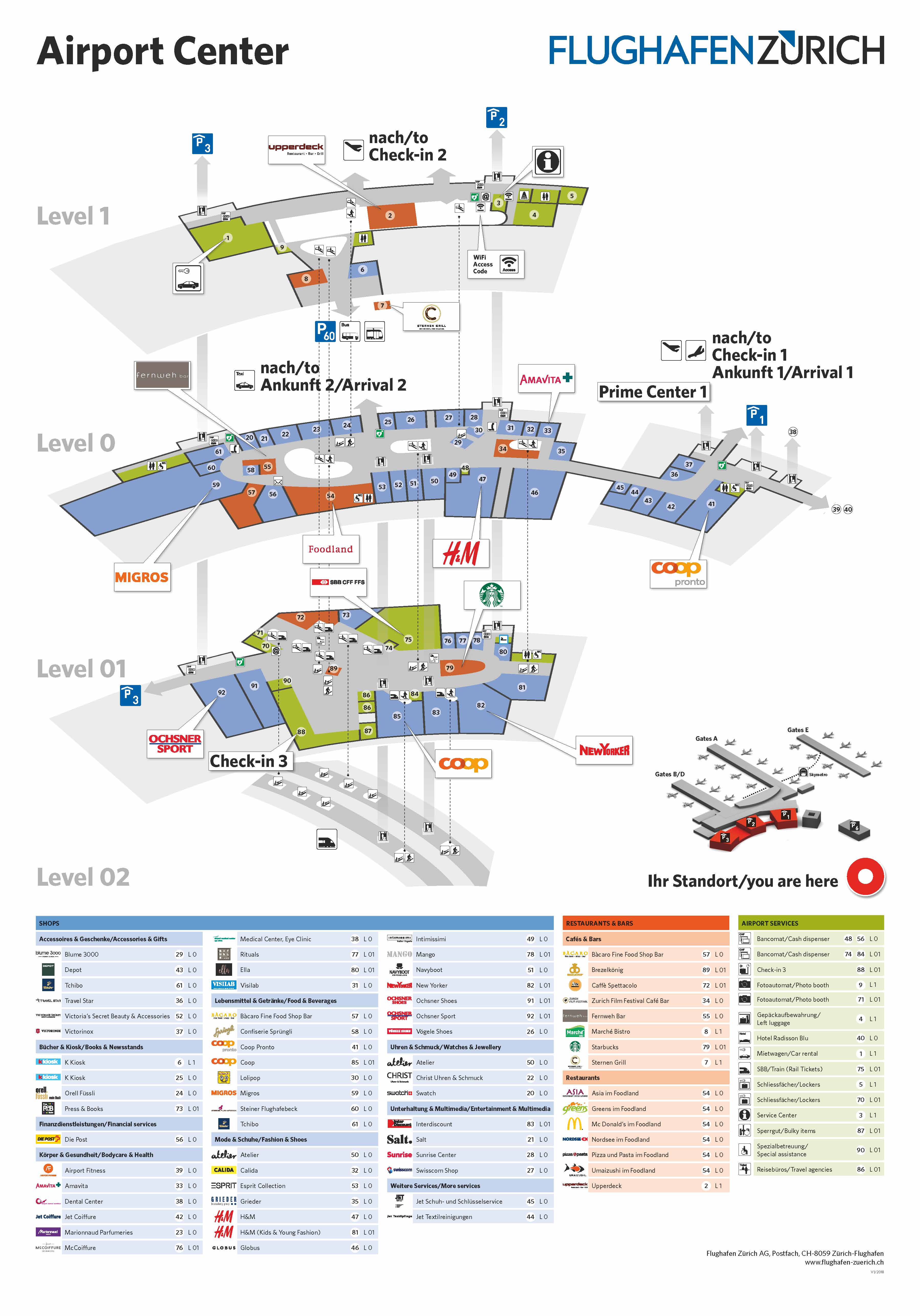 Flughafen Zurich Airport Shopping Ubersichtsplan Airport Zurich